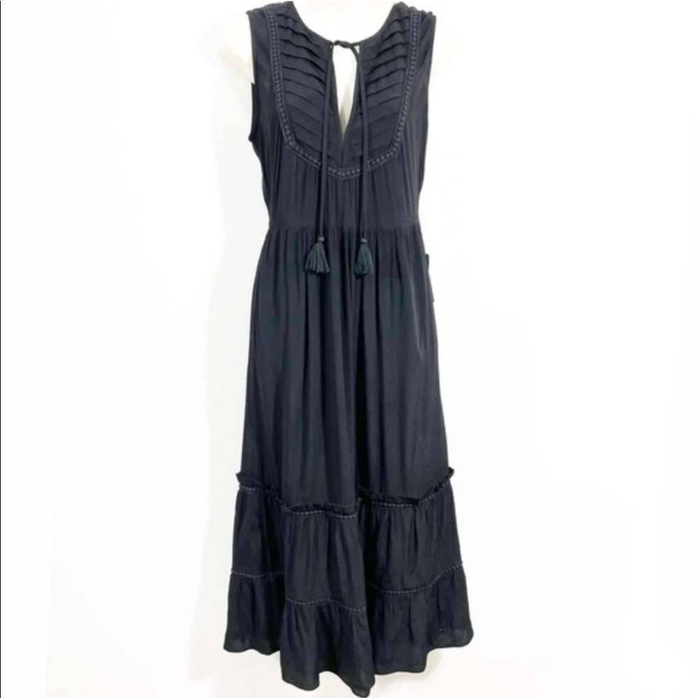 NWT Greylin Black Tiered Sleeveless Split Neck Maxi Dress